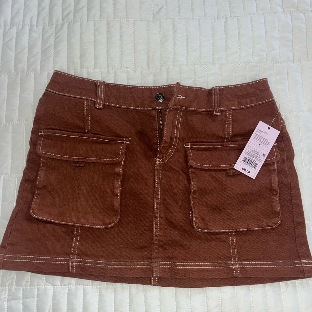 Brown Mini Cargo Skirt with Pockets